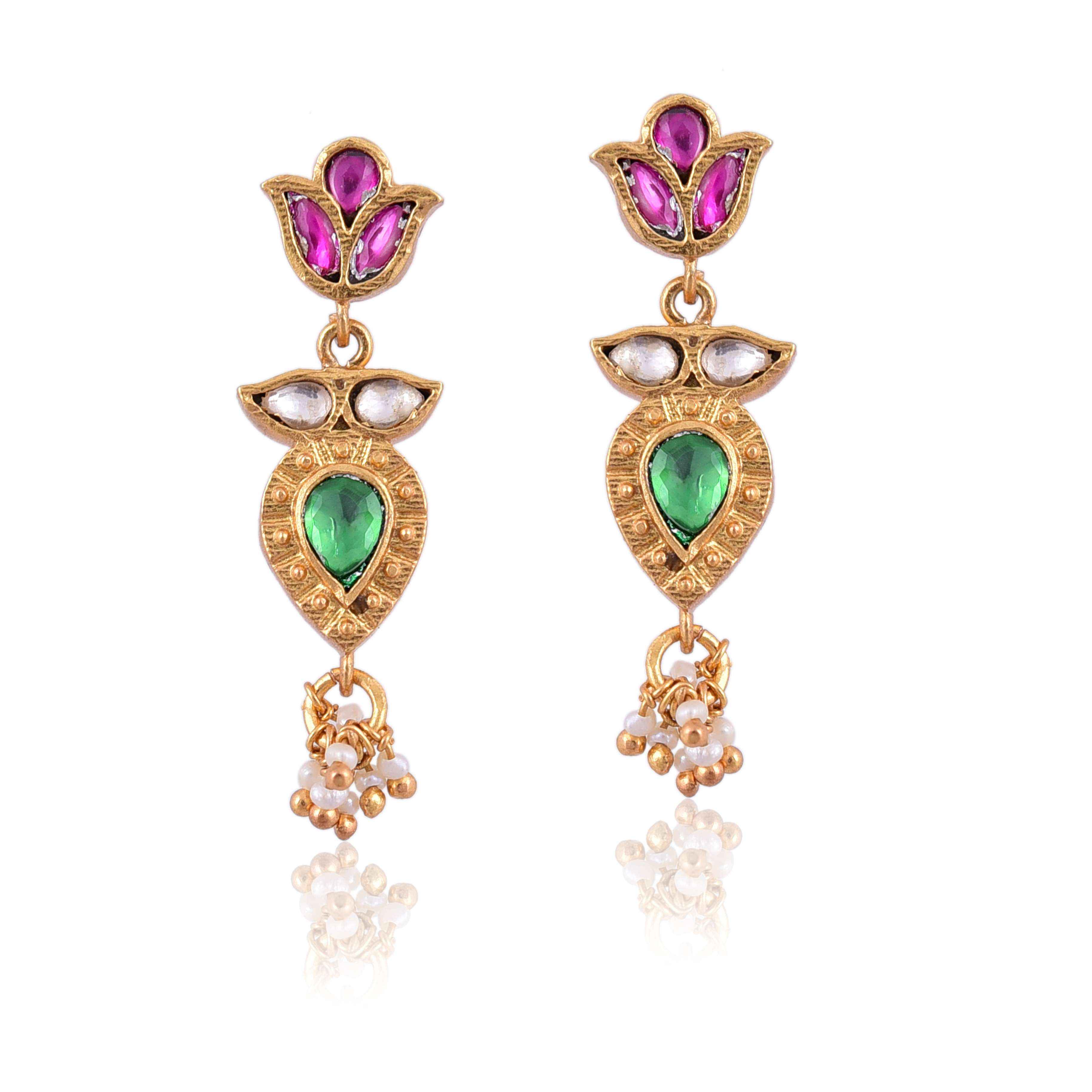 Ethnic Gold Plated 925 Silver  Earrings :SKU5755